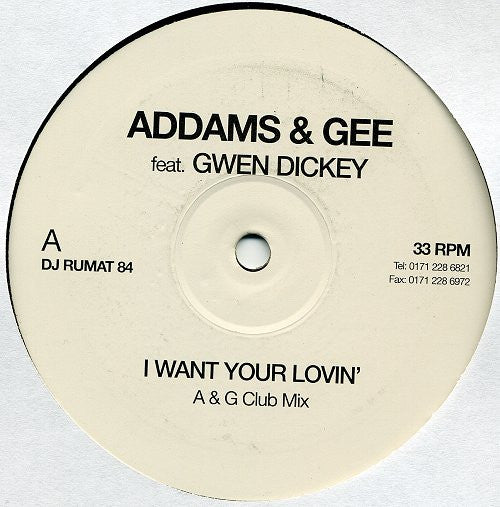 Addams & Gee : I Want Your Lovin' (12", Promo)