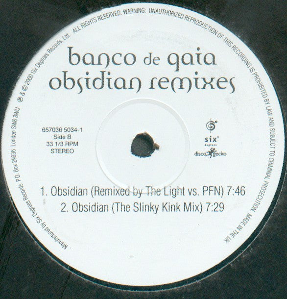 Banco De Gaia : Obsidian Remixes (12")