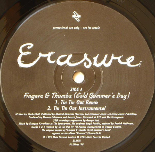 Erasure : Fingers & Thumbs (Cold Summer's Day) (12", Single, Promo)