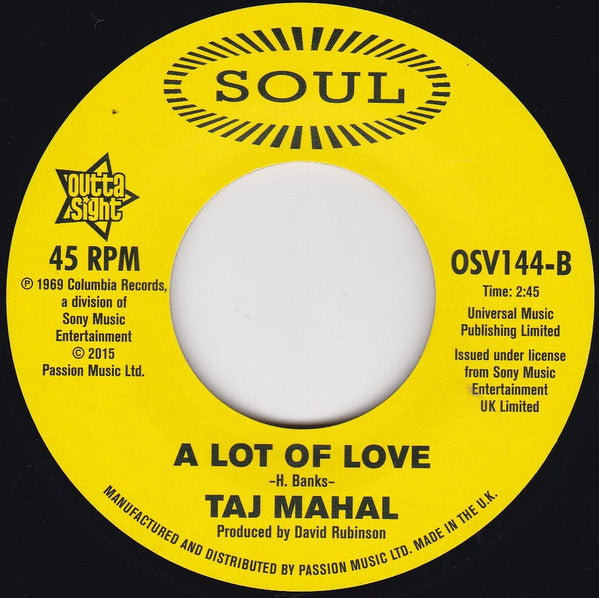 Shane Martin (2) / Taj Mahal : I Need You / A Lot Of Love (7")
