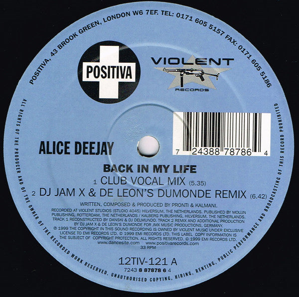 Alice Deejay : Back In My Life (12", Single)