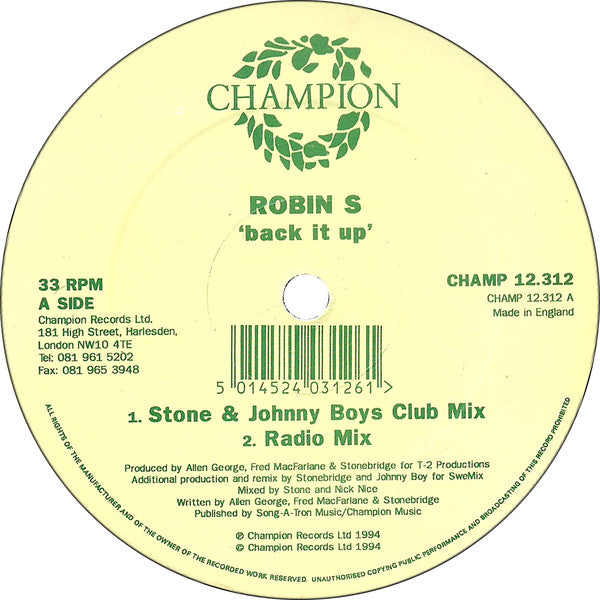 Robin S. : Back It Up (12")