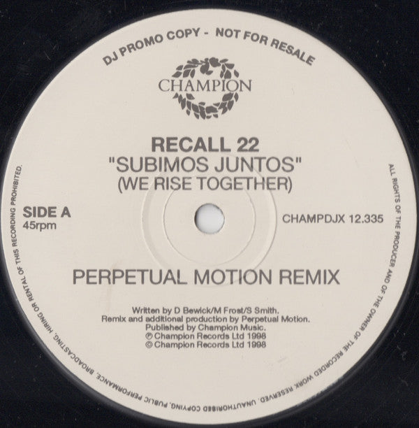 Recall 22 : Subimos Juntos (We Rise Together) (12", Promo)
