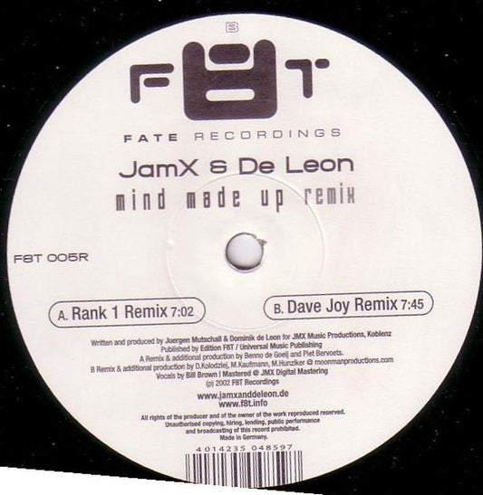 JamX & De Leon : Mind Made Up (Remix) (12", 2/2)