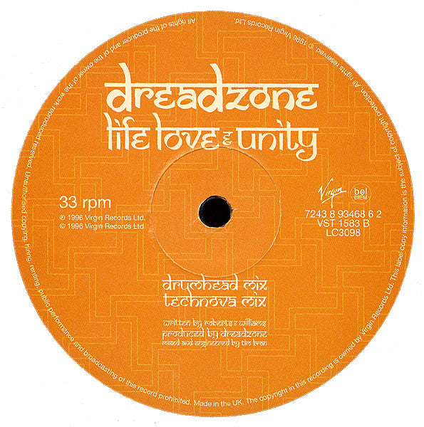 Dreadzone : Life Love & Unity (12", Single, Ltd)