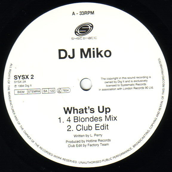 DJ Miko : What's Up (12", Single)