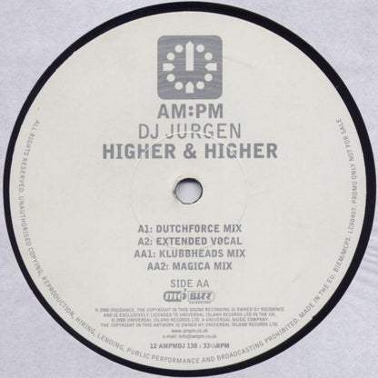 DJ Jurgen : Higher & Higher (12", Promo)