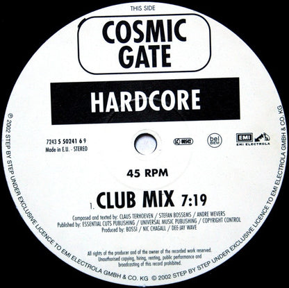 Cosmic Gate : Back To Earth / Hardcore (12")
