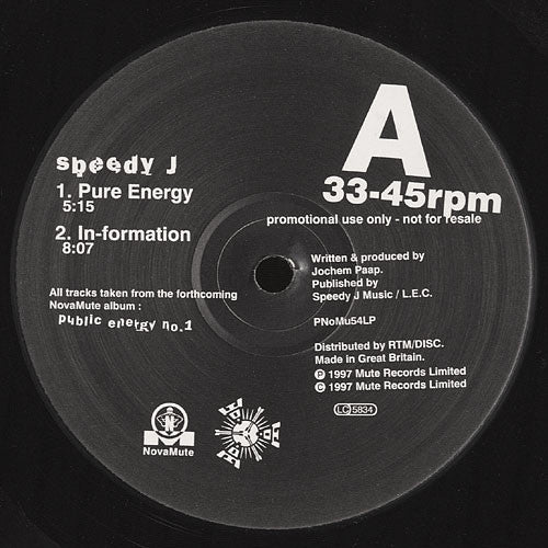 Speedy J : Pure Energy (12", Promo)