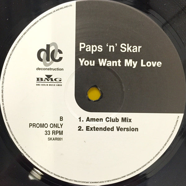 Paps N Skar : You Want My Love (12", Promo)