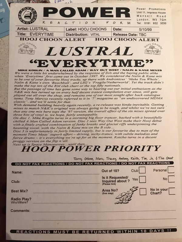 Lustral : Everytime (12", Promo, 1/3)