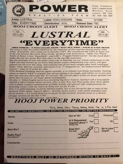 Lustral : Everytime (12", Promo, 1/3)