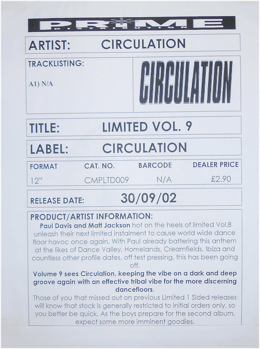 Circulation : Limited Vol. 9 (12", S/Sided, Ltd, Promo, W/Lbl)