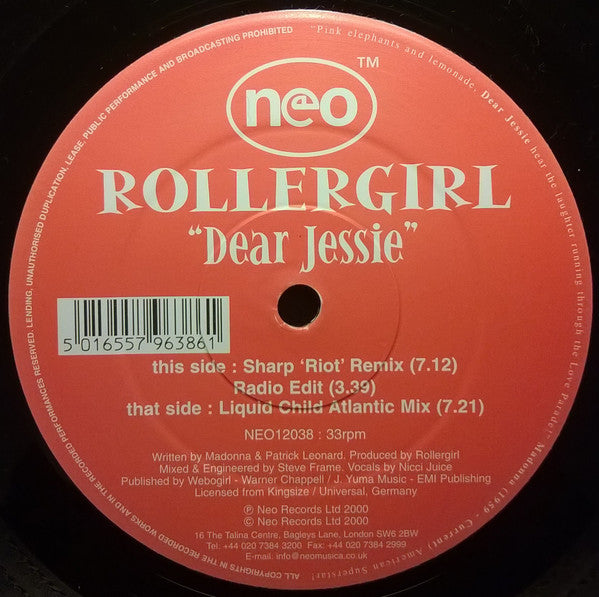 Rollergirl : Dear Jessie (12")