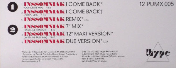 DJPC : Inssomniak - I Come Back (Remix) (12", Single)