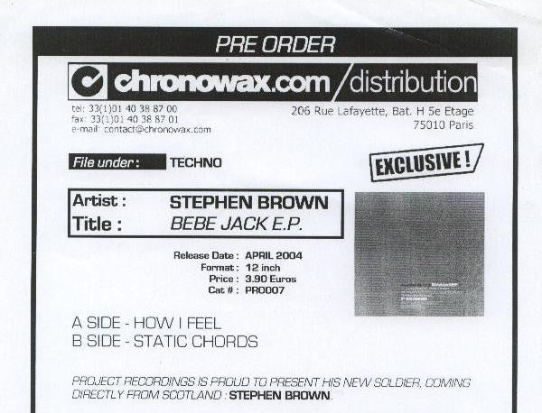 Stephen Brown : Bébé Jack  EP (12", EP, W/Lbl)