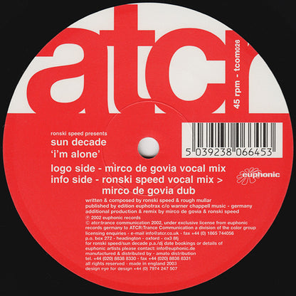 Ronski Speed Presents Sun Decade : I'm Alone (12")