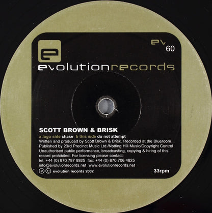Scott Brown & Brisk : Chase / Do Not Attempt (12")