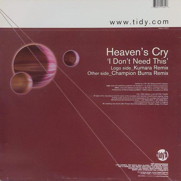 Heaven's Cry : I Don't Need This (12", Two)