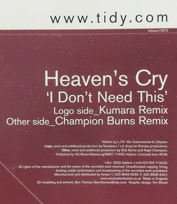 Heaven's Cry : I Don't Need This (12", Two)