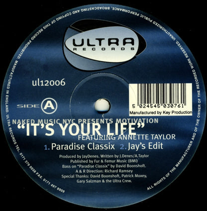 Naked Music NYC Presents Motivation (11) Featuring Annette Taylor : It's Your Life (12")