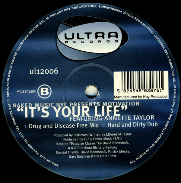 Naked Music NYC Presents Motivation (11) Featuring Annette Taylor : It's Your Life (12")