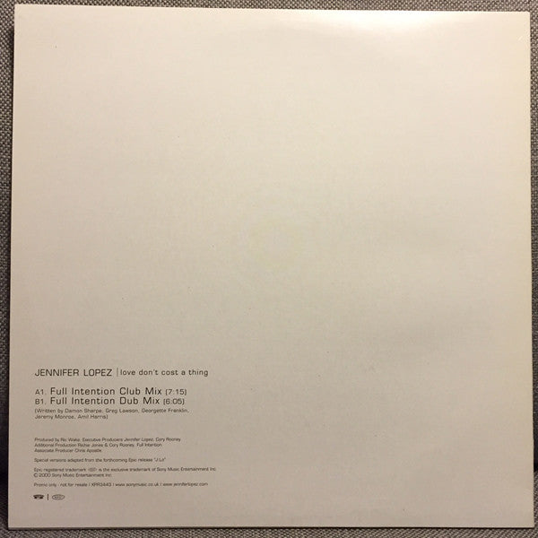 Jennifer Lopez : Love Don't Cost A Thing (Full Intention Mixes) (12", Promo)