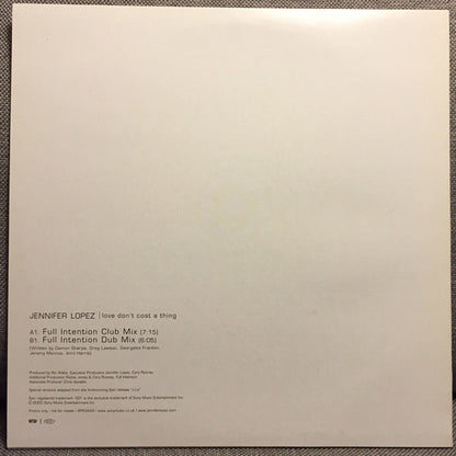 Jennifer Lopez : Love Don't Cost A Thing (Full Intention Mixes) (12", Promo)