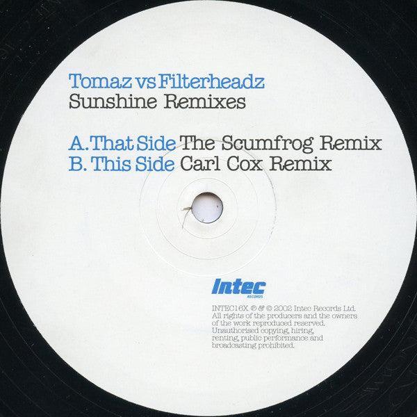 Tomaz vs Filterheadz* : Sunshine Remixes (12")