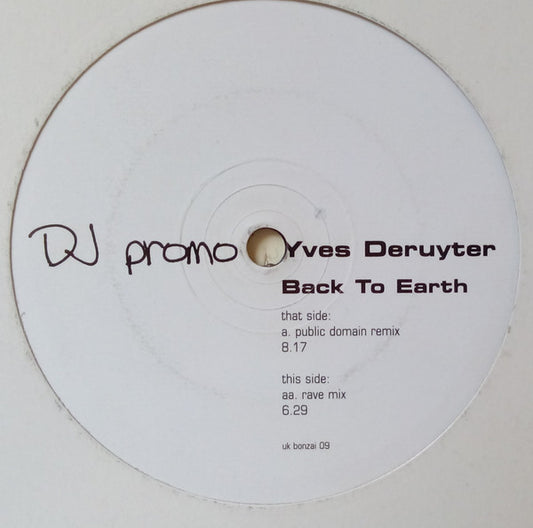Yves Deruyter : Back To Earth (12", Promo)