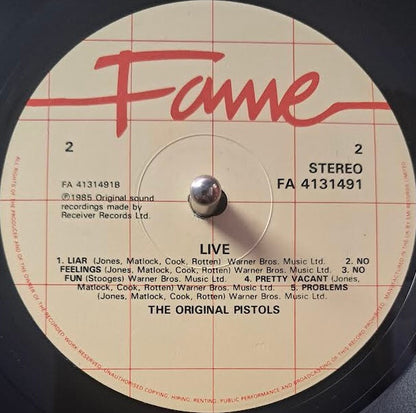 The Original Pistols* : The Original Pistols Live (LP, Album, RE)