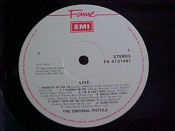 The Original Pistols* : The Original Pistols Live (LP, Album, RE)