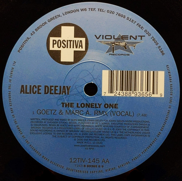 Alice Deejay : The Lonely One (12", Single)