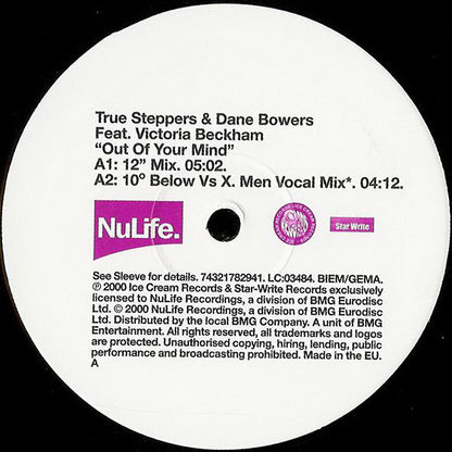 True Steppers & Dane Bowers Feat. Victoria Beckham : Out Of Your Mind (12", Single)
