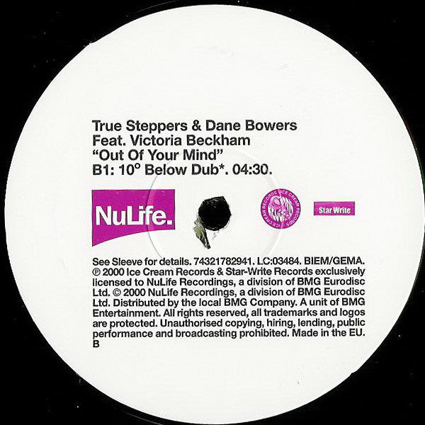True Steppers & Dane Bowers Feat. Victoria Beckham : Out Of Your Mind (12", Single)