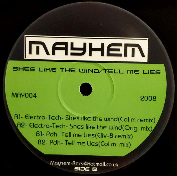 Electro-Tech / Pdh : Shes Like The Wind / Tell Me Lies (12", Ltd, Promo)