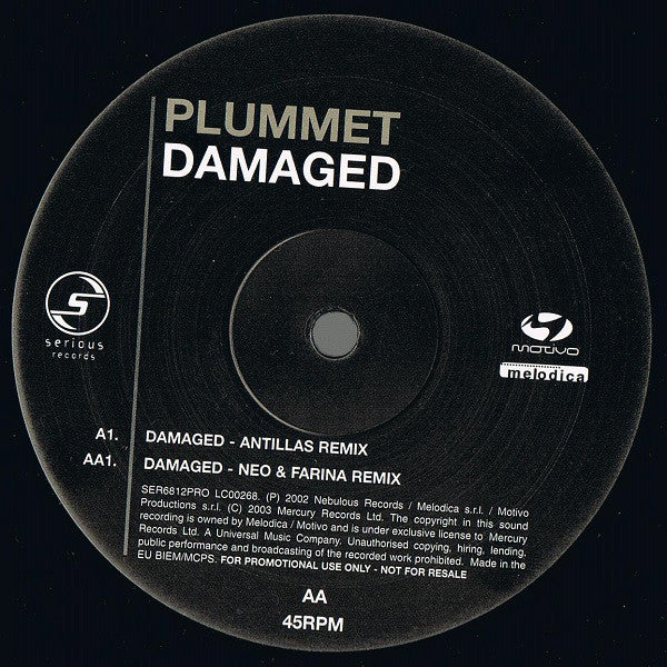 Plummet : Damaged (12", Promo)