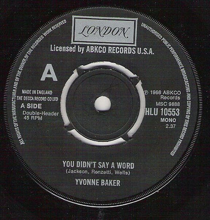 Yvonne Baker / Bobby Paris : You Didn't Say A Word / Night Owl (7", Single, Mono)
