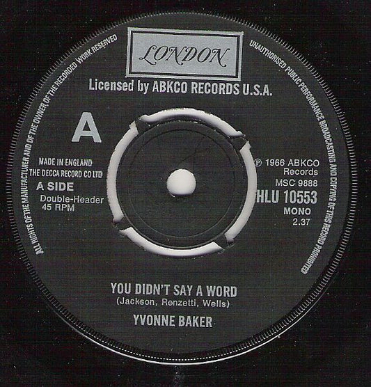 Yvonne Baker / Bobby Paris : You Didn't Say A Word / Night Owl (7", Single, Mono)