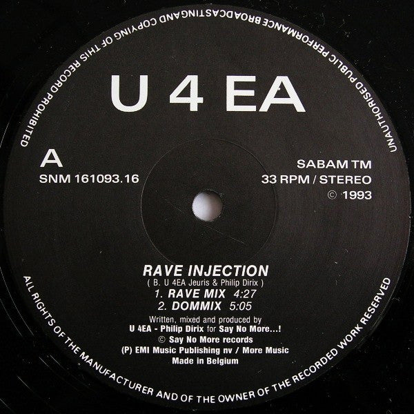 U 4 EA* : Rave Injection / Animal Rave (12")