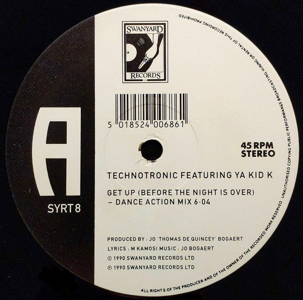 Technotronic Featuring Ya Kid K : Get Up (Before The Night Is Over) (12", Single, Pic)