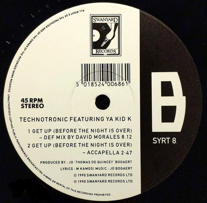 Technotronic Featuring Ya Kid K : Get Up (Before The Night Is Over) (12", Single, Pic)