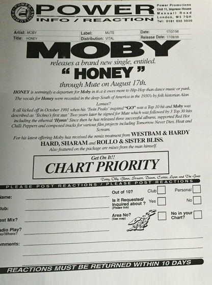 Moby : Honey (12", Single, Promo)