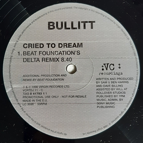 Bullitt : Cried To Dream (2x12", Promo)