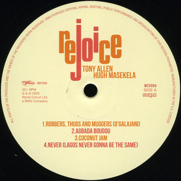 Tony Allen And Hugh Masekela : Rejoice (LP, Album, 180)