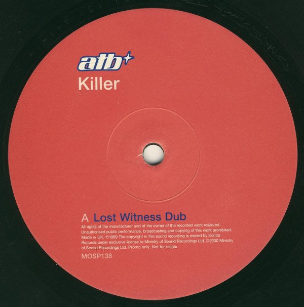 ATB : Killer (12", Promo)