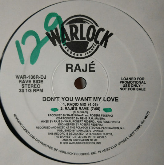 Raje'* : Don't You Want My Love (12", Promo)