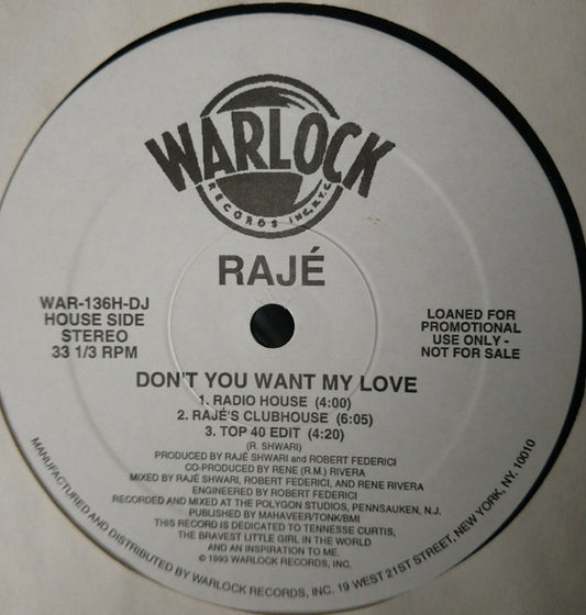 Raje'* : Don't You Want My Love (12", Promo)