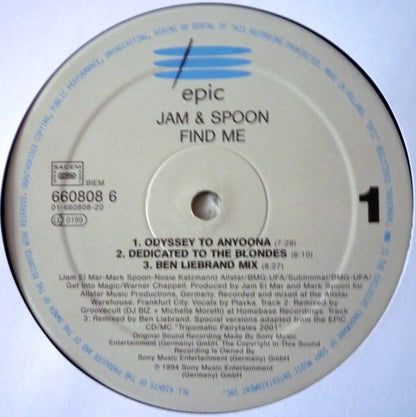 Jam & Spoon Featuring Plavka : Find Me (Odyssey To Anyoona) (12")