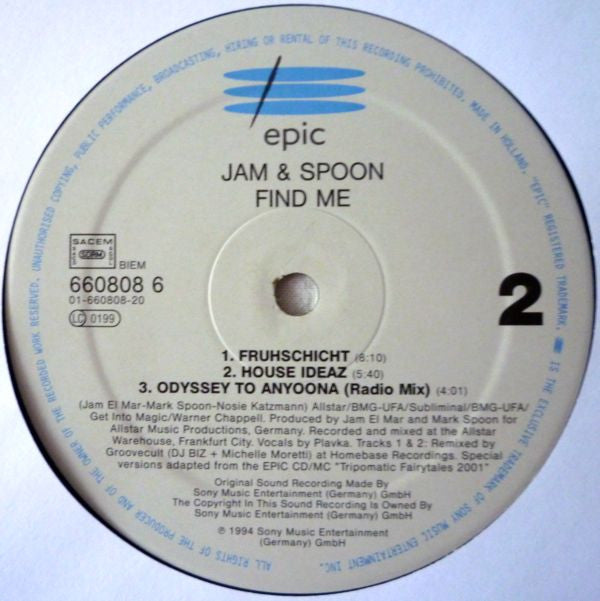 Jam & Spoon Featuring Plavka : Find Me (Odyssey To Anyoona) (12")